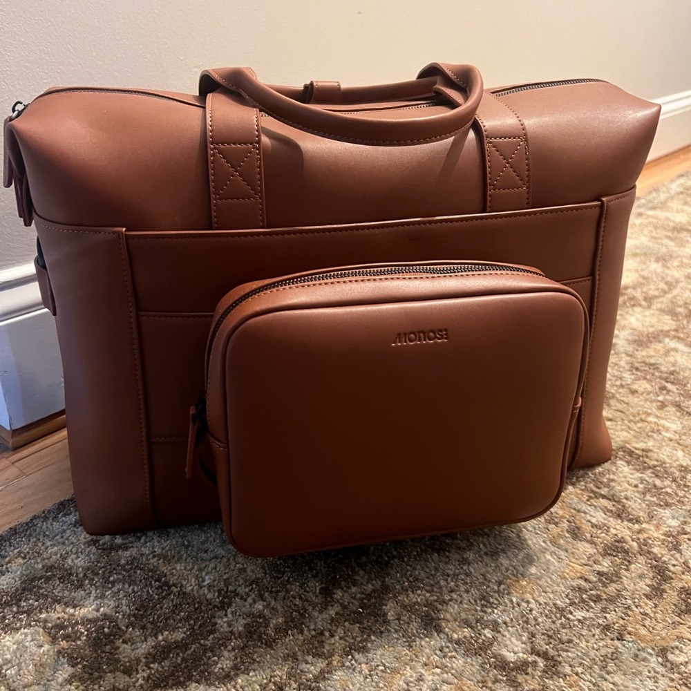 Monos Travel Metro Duffel carry on luggage in Mahogany— BRAND NEW